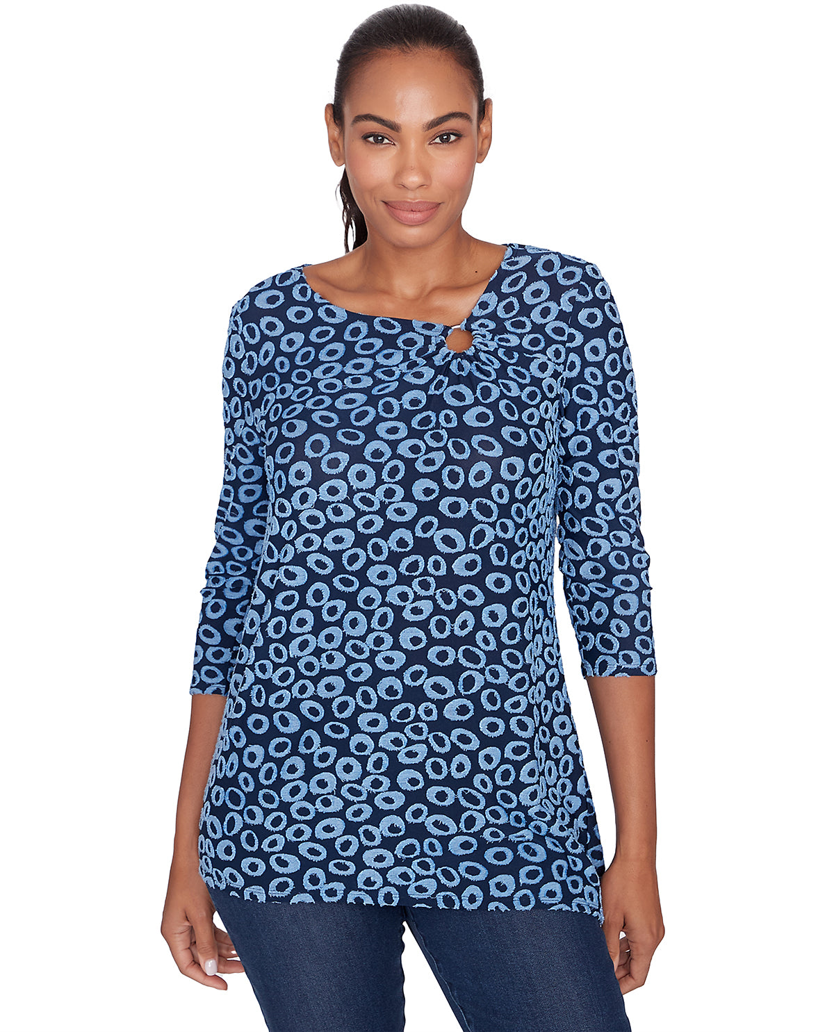 Ruby Road Missy New & Now 3/4 Sleeved Ring Neck Spot Knit Top