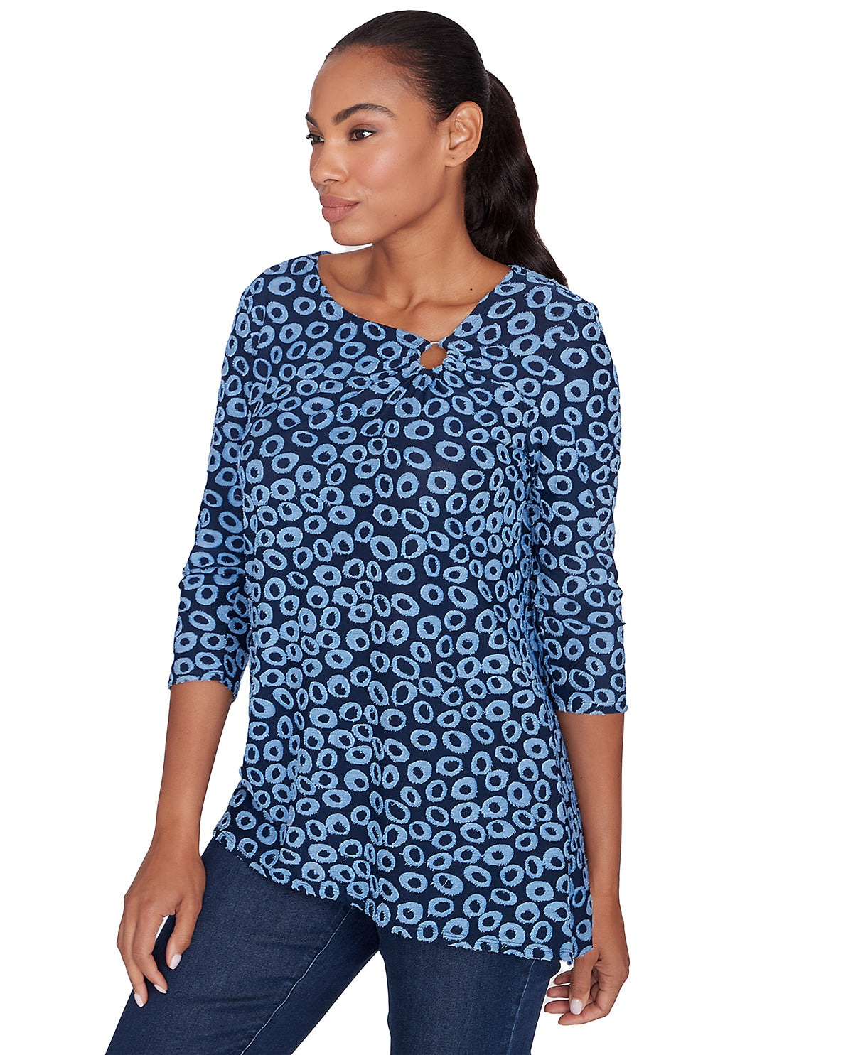 Ruby Road Missy New & Now 3/4 Sleeved Ring Neck Spot Knit Top
