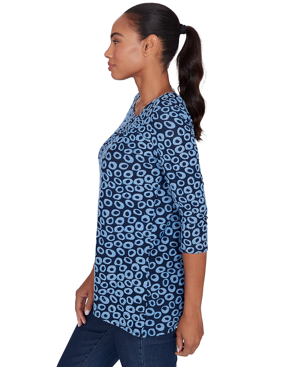 Ruby Road Missy New & Now 3/4 Sleeved Ring Neck Spot Knit Top