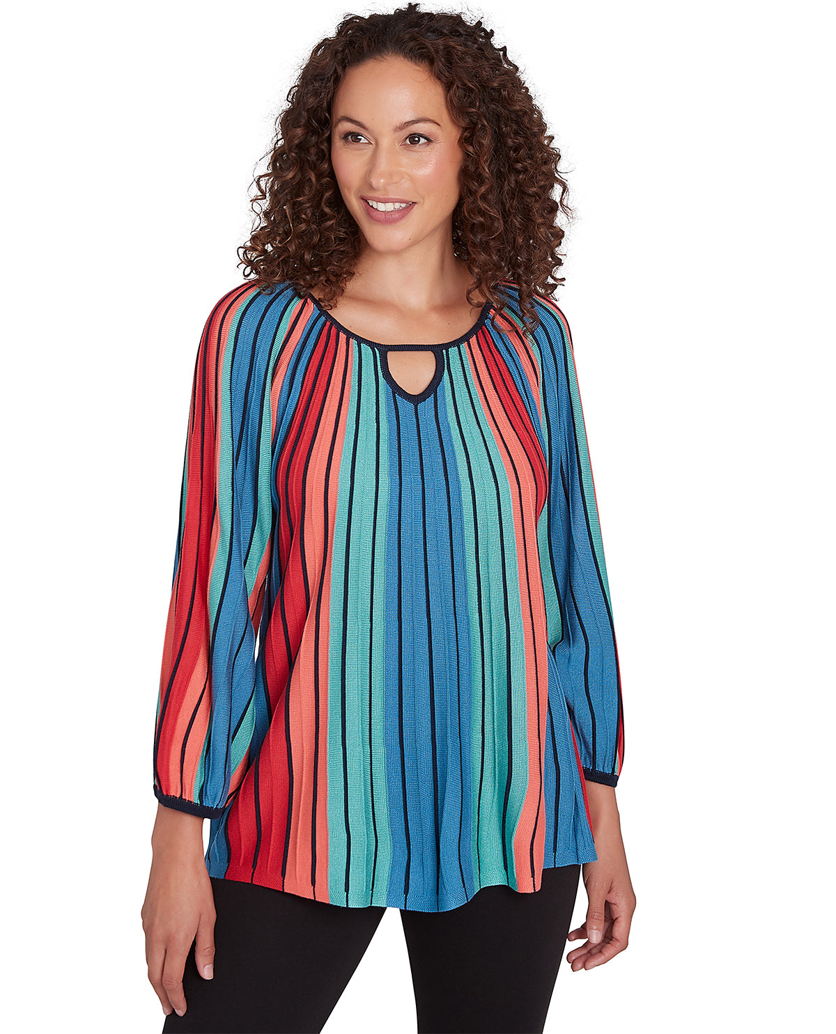 Ruby Road Missy Tapestry Traveler Porcelain Stripe Pullover Sweater