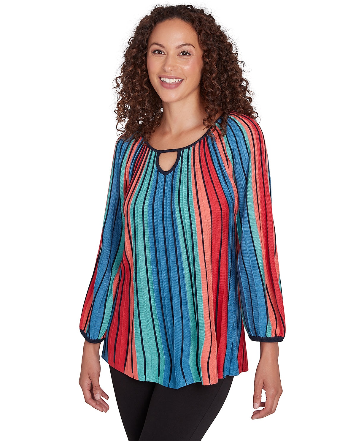 Ruby Road Missy Tapestry Traveler Porcelain Stripe Pullover Sweater