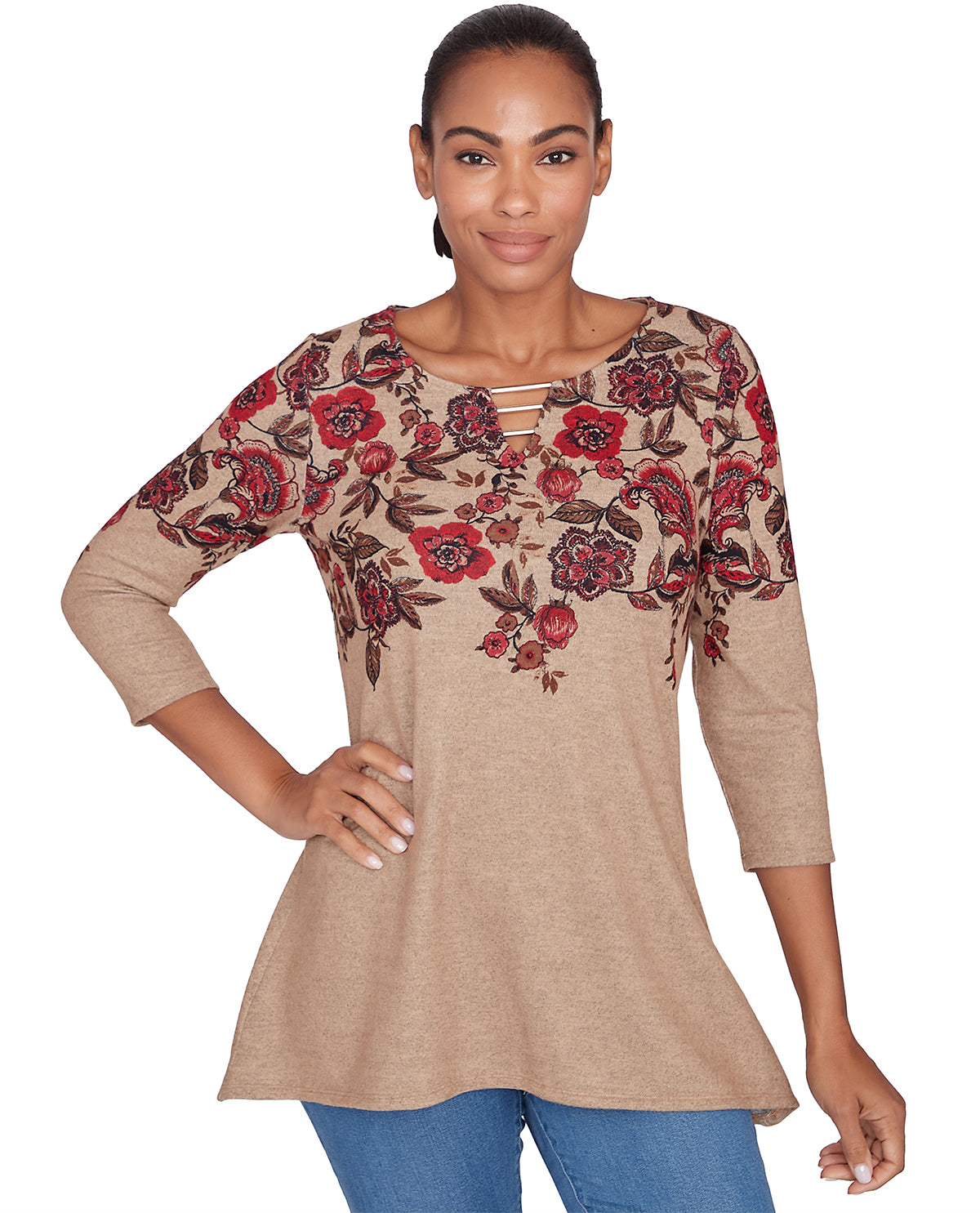 Ruby Road Missy Cozy Season Floral Hatchi Top