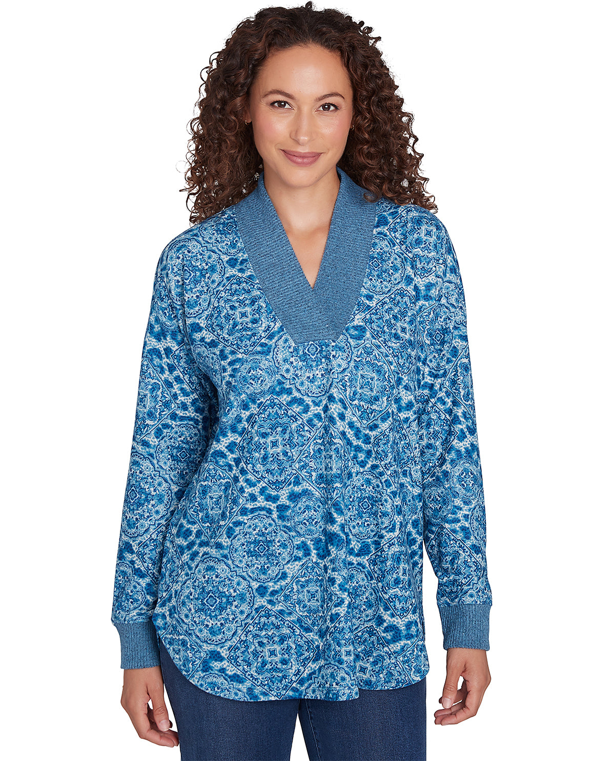 Ruby Road Missy Cozy Season Long Sleeve V-Neck Leopard Top