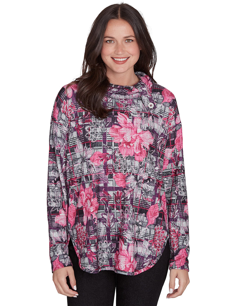 Ruby Road Missy Cozy Season Long Sleeve Floral Abstract Hatchi Top