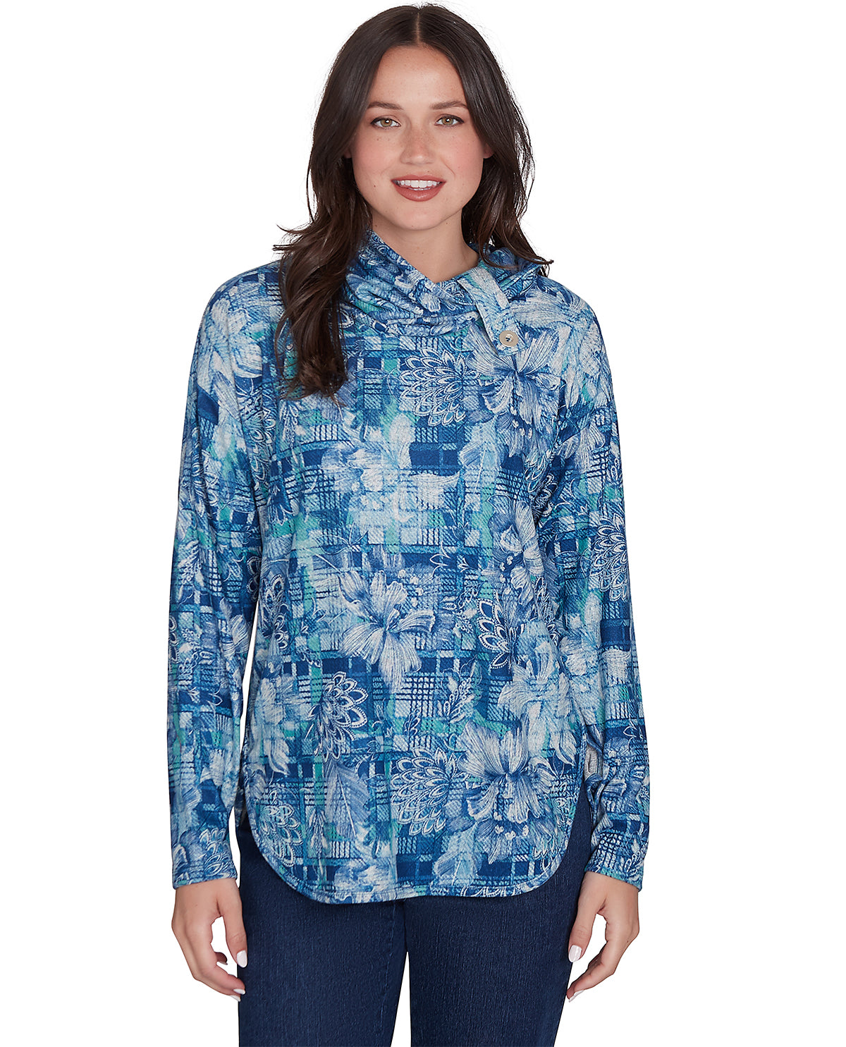 Ruby Road Missy Cozy Season Long Sleeve Floral Abstract Hatchi Top