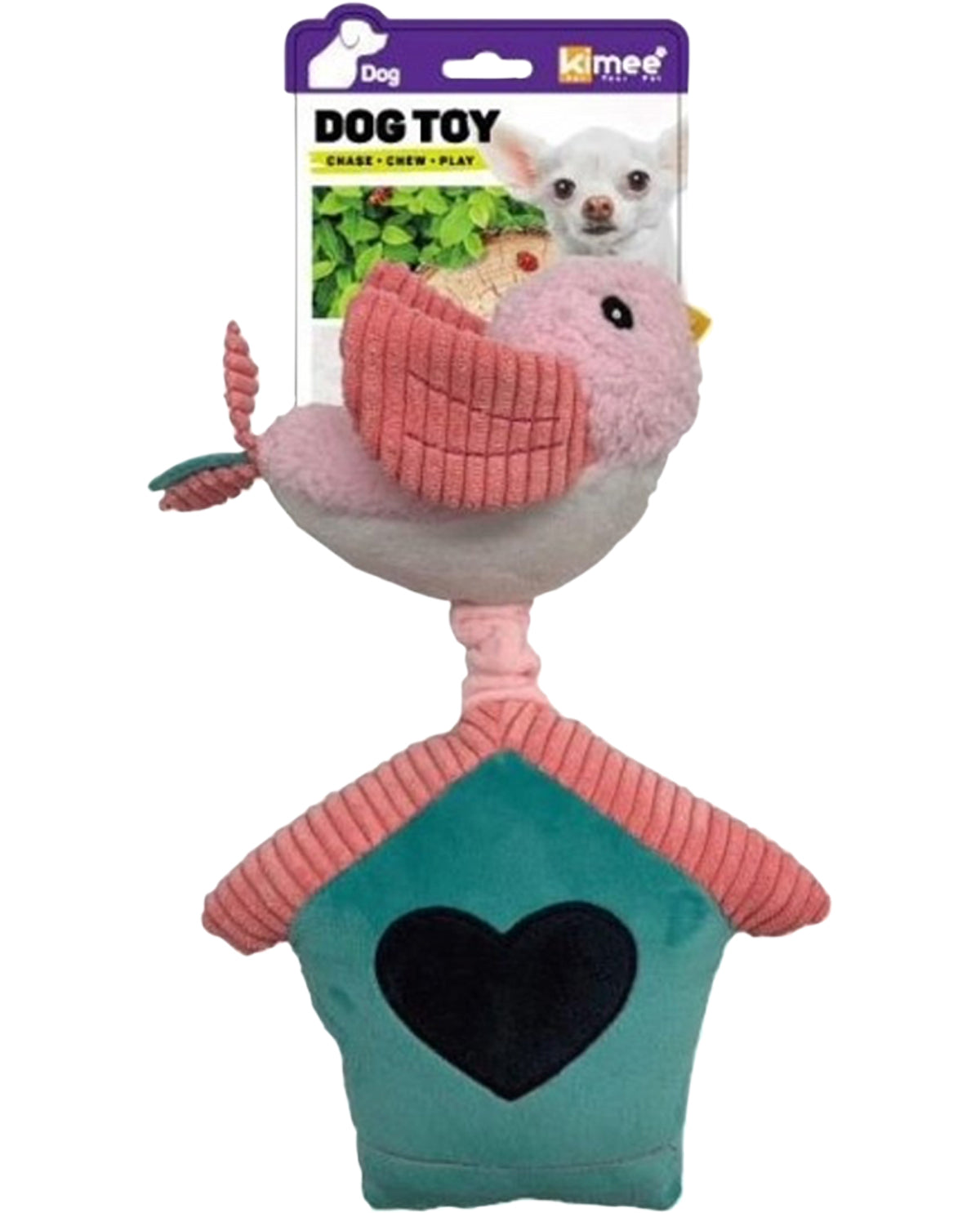 Pink Bird With Birdhouse Plush Dog Toy