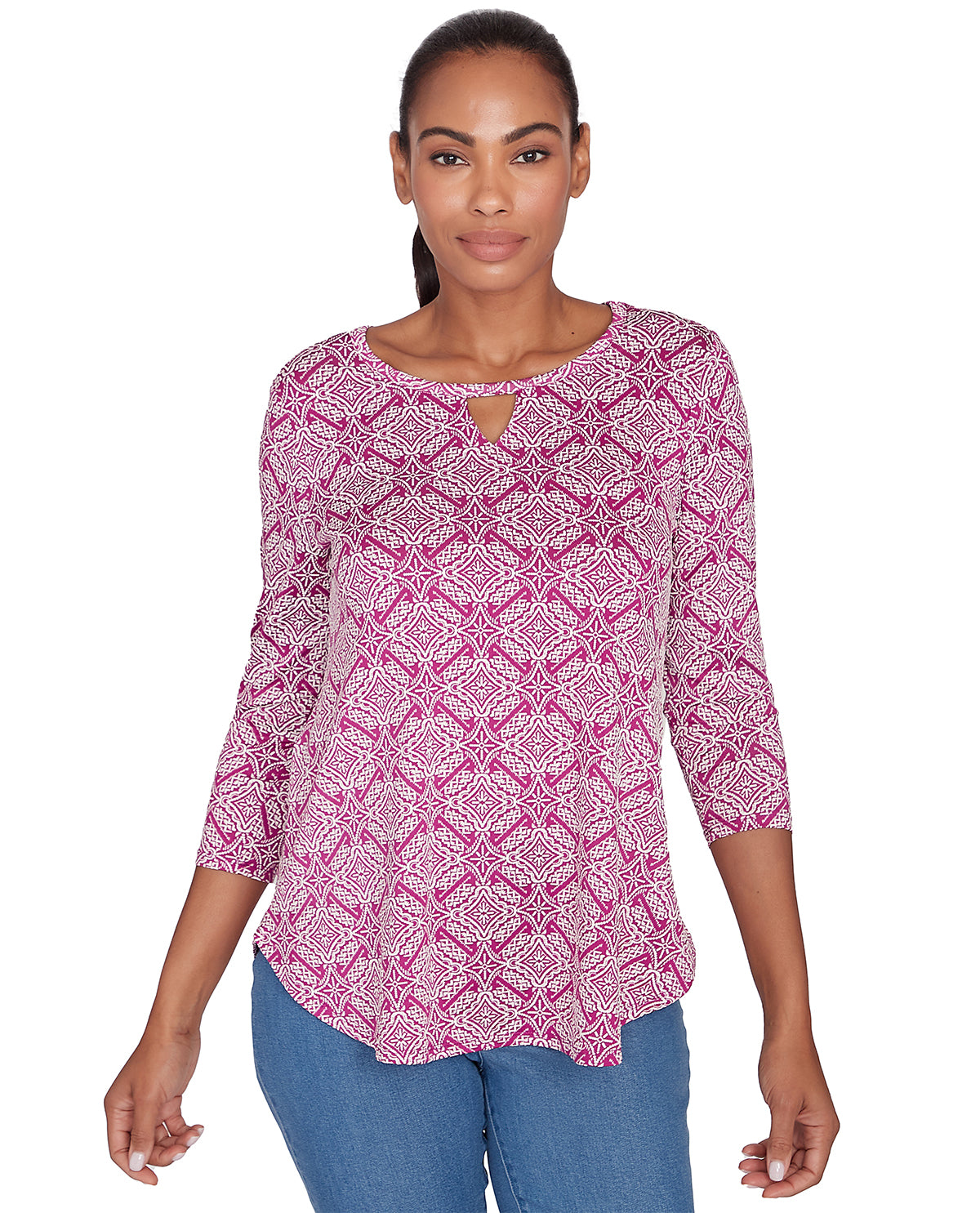 Ruby Road Missy Global Luxe Knit Diamond Top