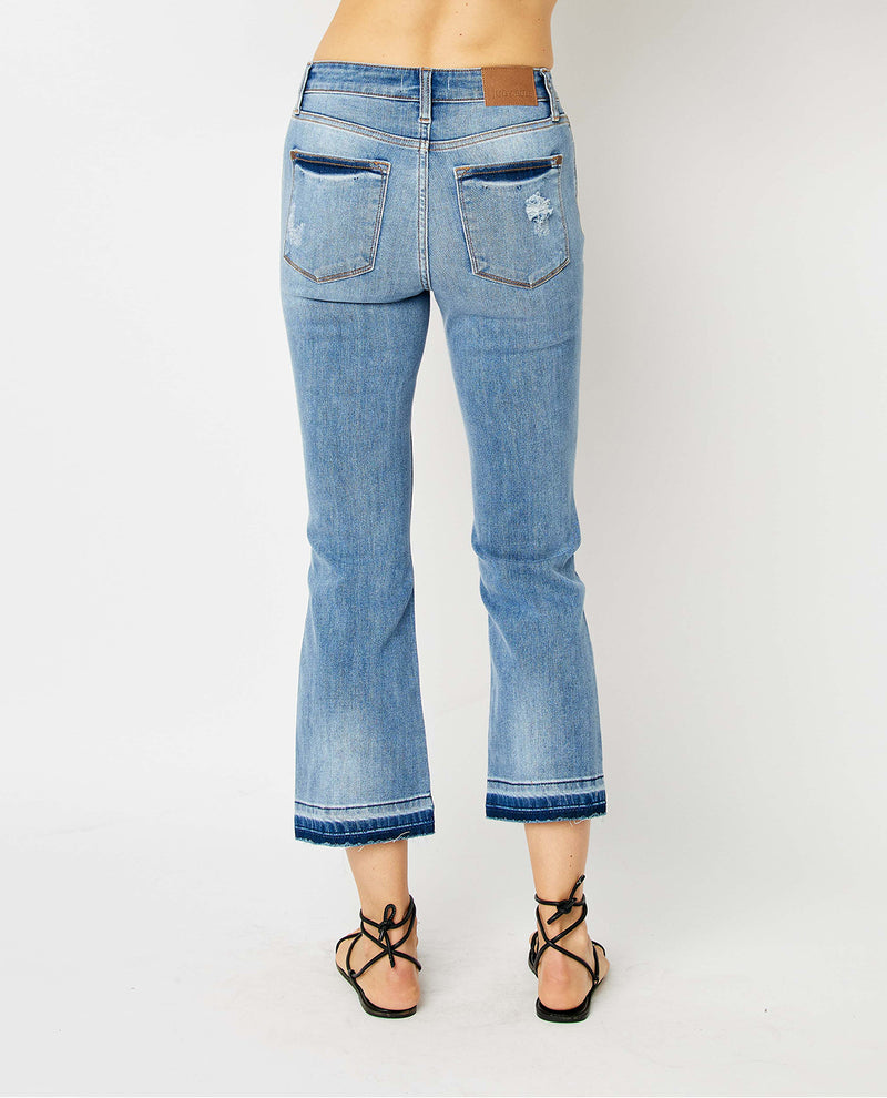 Judy Blue Mid Rise Release Hem Cropped Bootcut Jeans