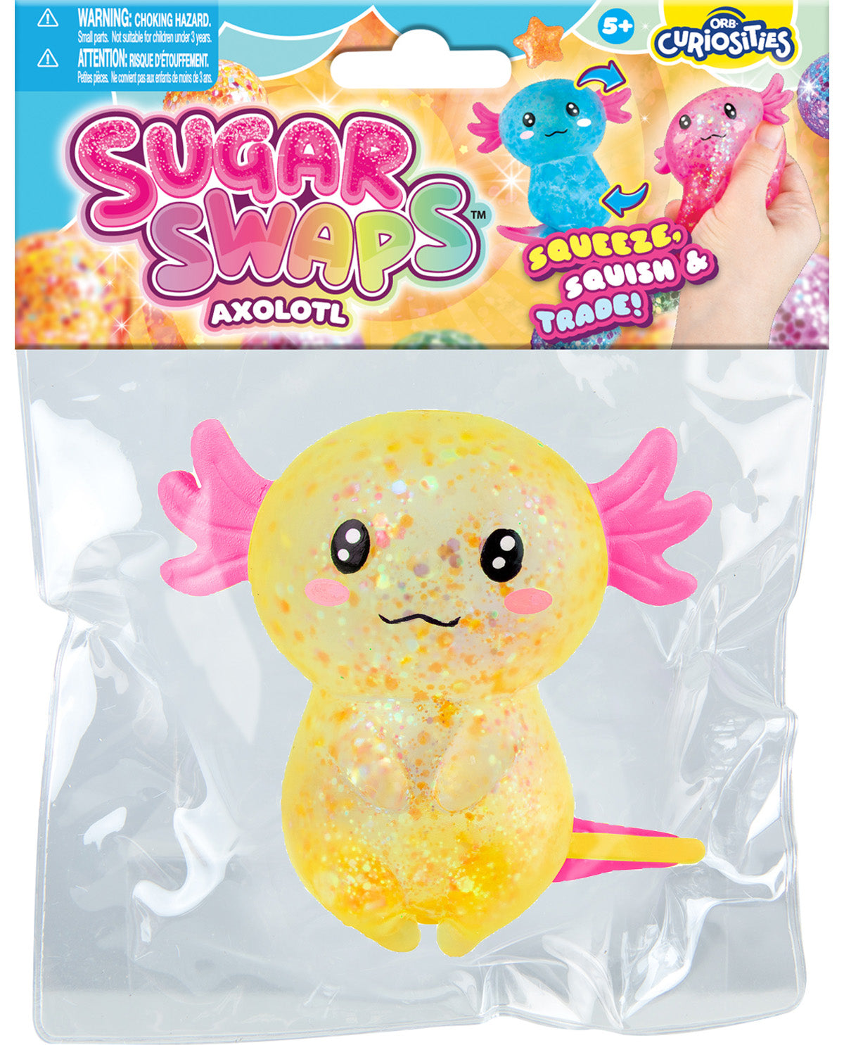 Package of a Squishy Toy 'Axolotl' from Sugar Swaps with colorful packaging.