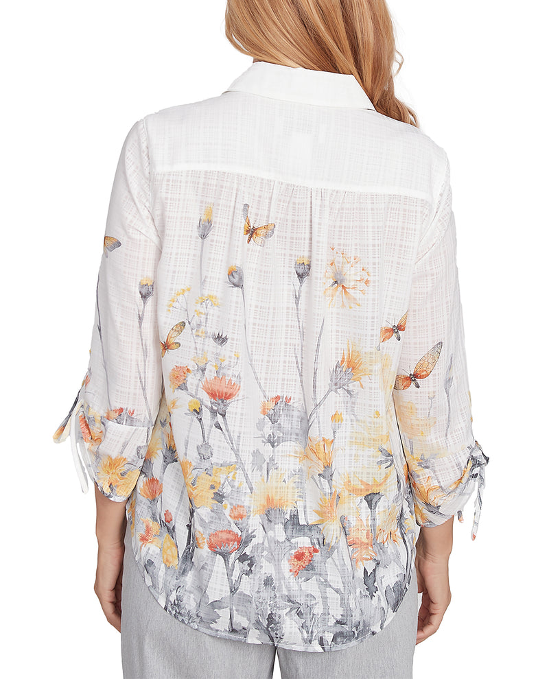 Alfred Dunner Dress Code Petite Butterfly Floral Top White