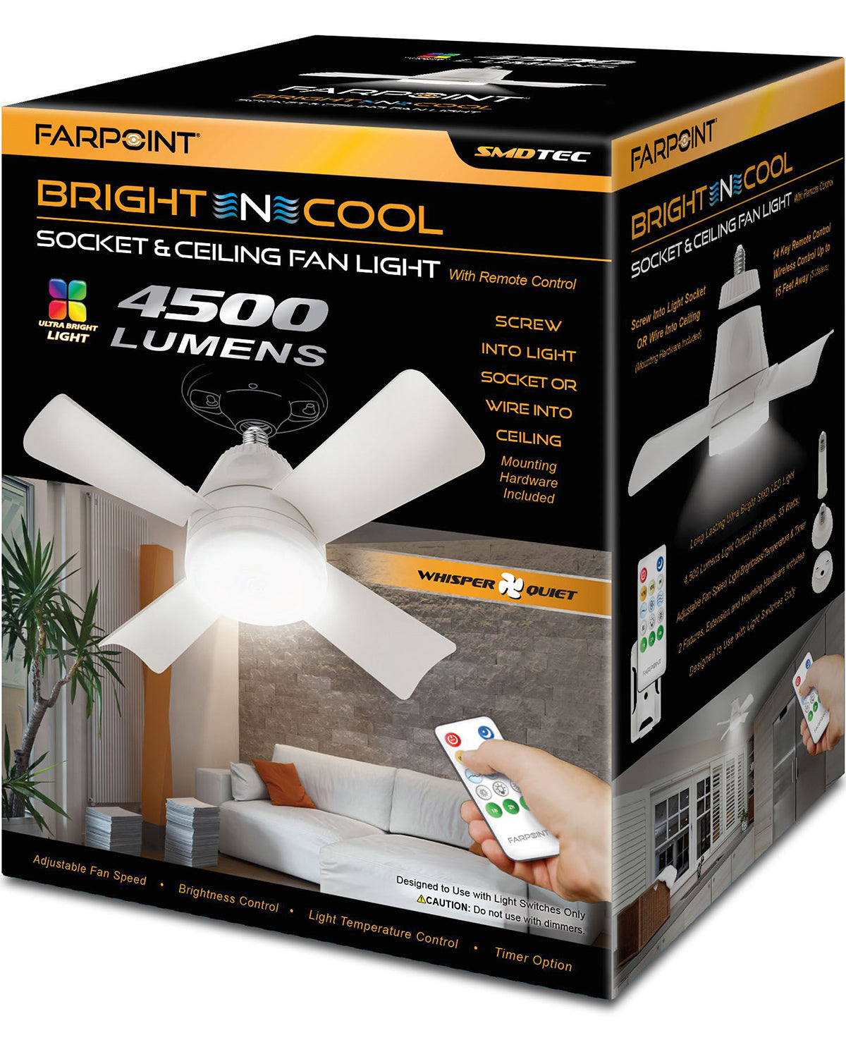 Farpoint Socket & Ceiling Fan Light with Remote