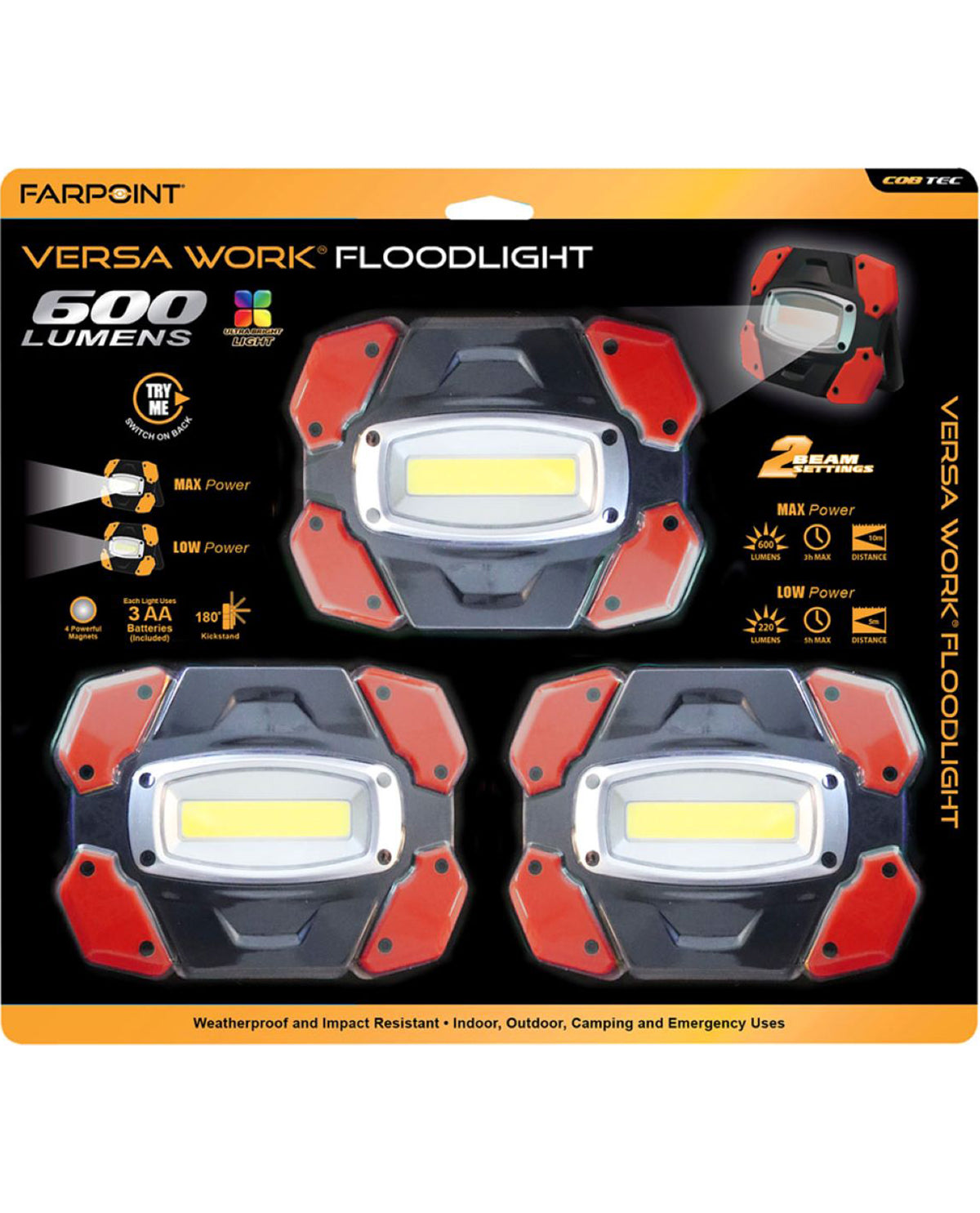 3pk 600 Lumen Floodlight Versa Worklight