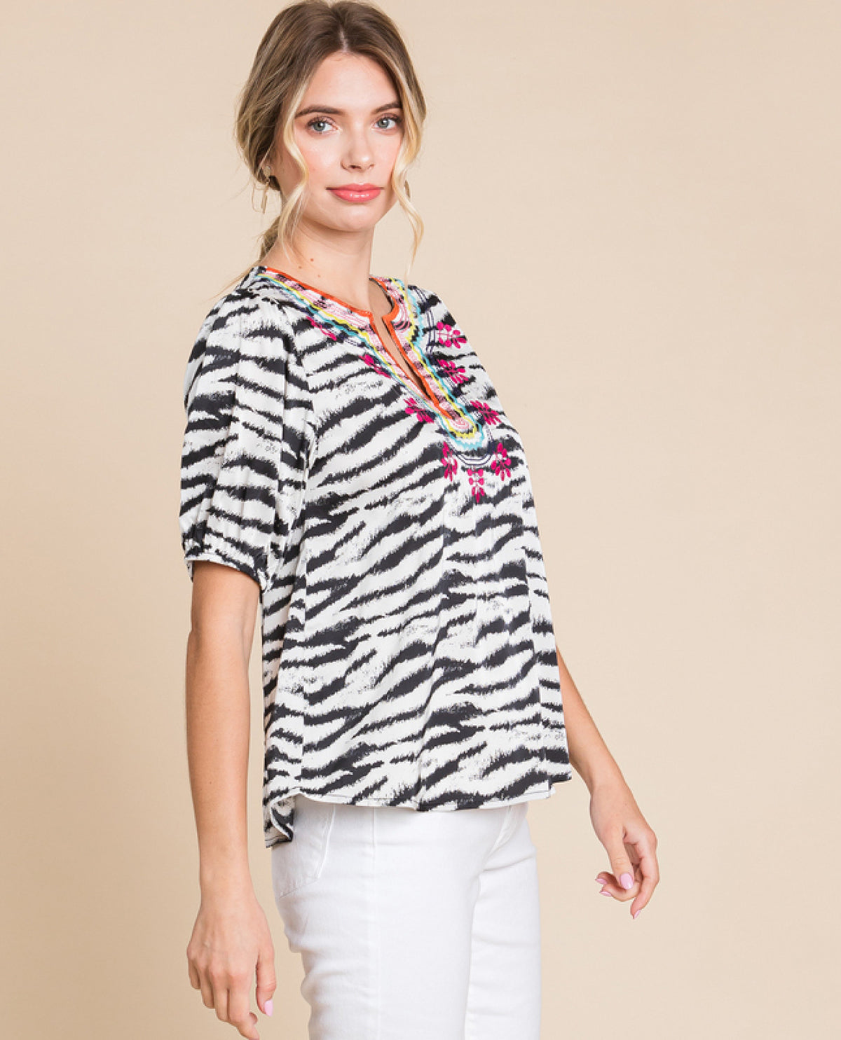 Vibrant Short Sleeve Zebra Print Top