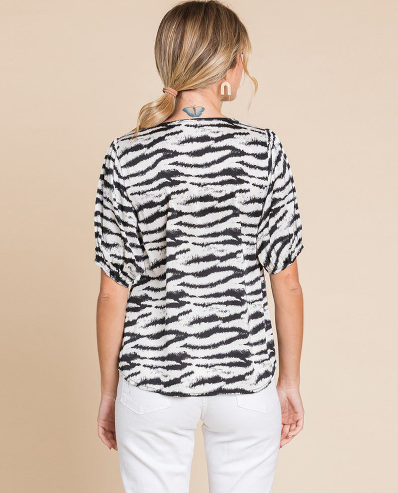 Vibrant Short Sleeve Zebra Print Top