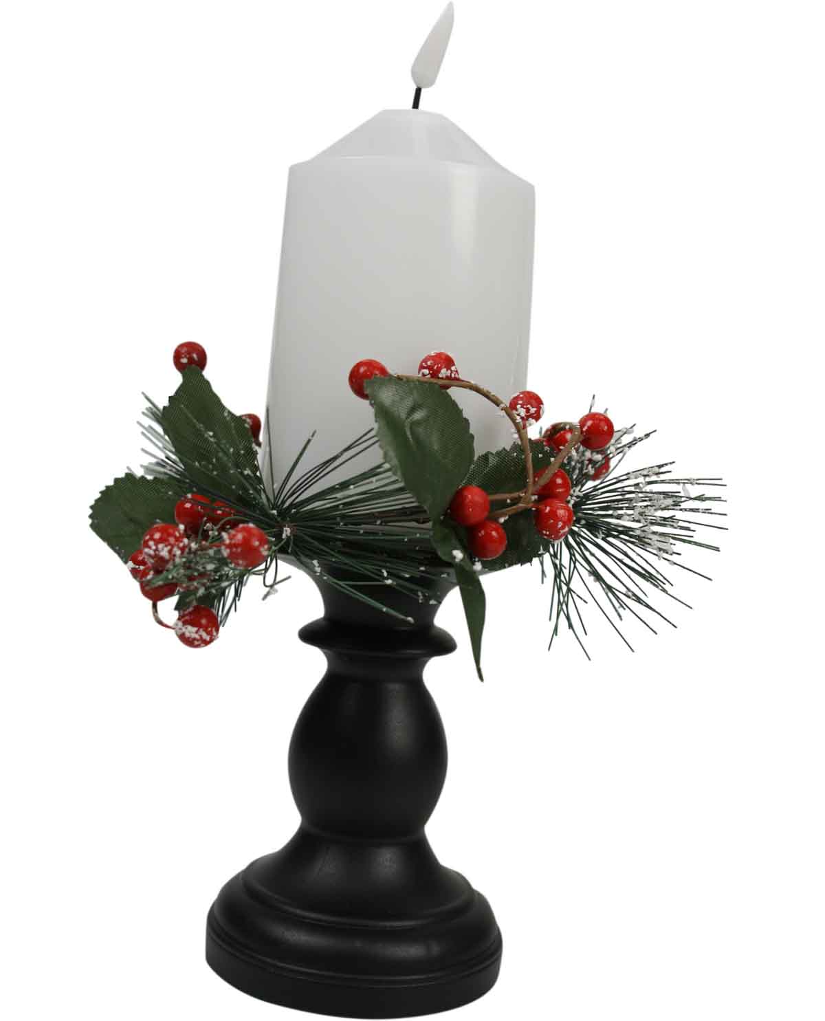 LED Christmas Candle On Pedestal with Wreath