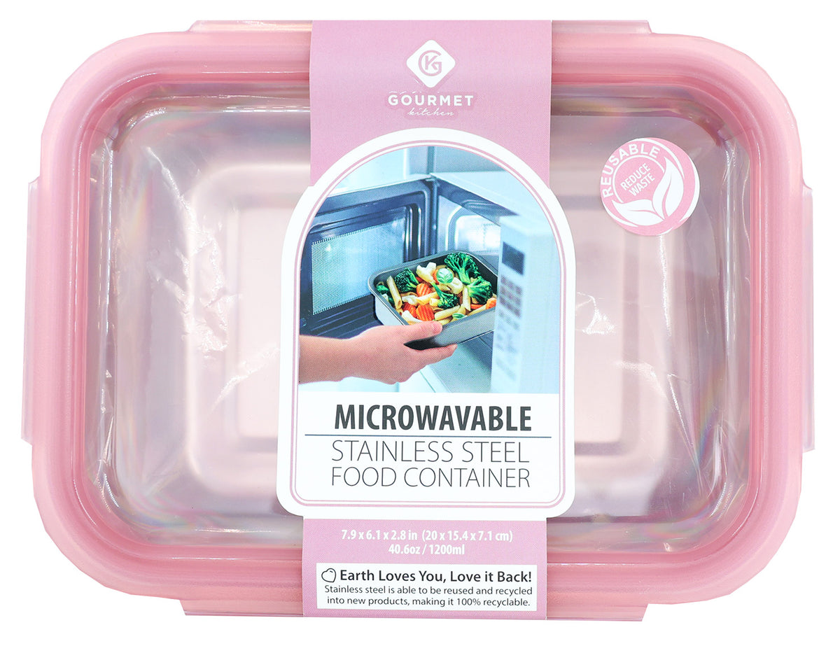 Pink Stainless Steel Microwavable Food Container