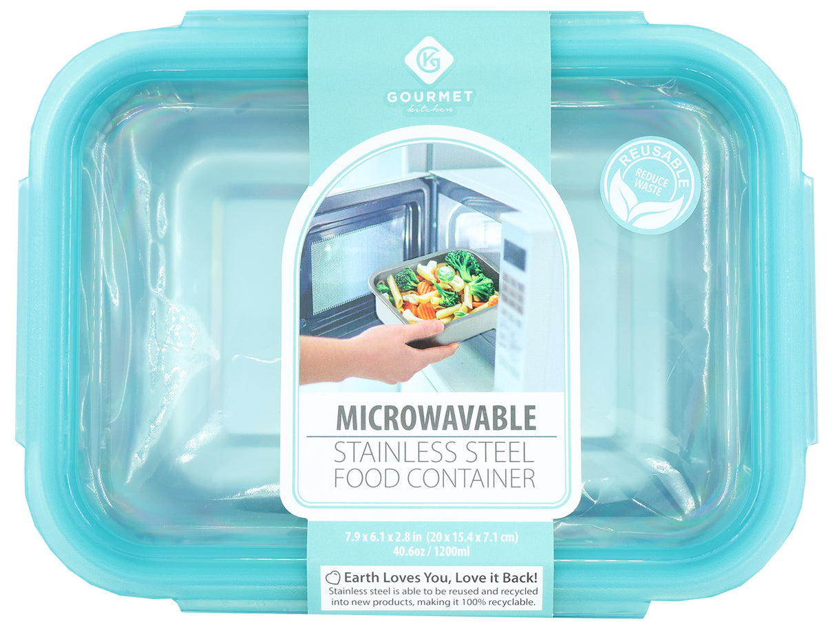 Aqua Stainless Steel Microwavable Food Container