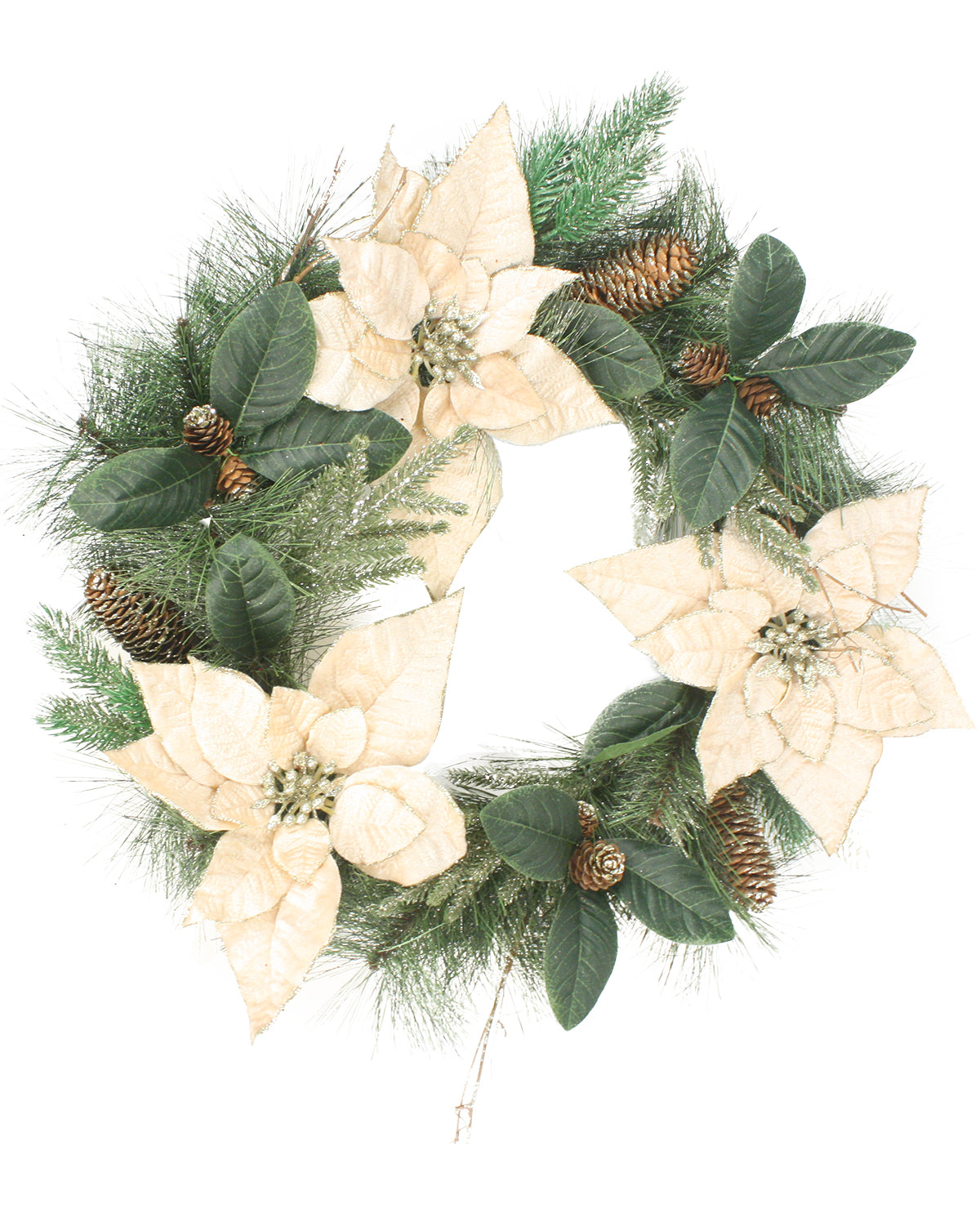 Christmas Wreath with Decorative Magnolias and Pinecone Accents