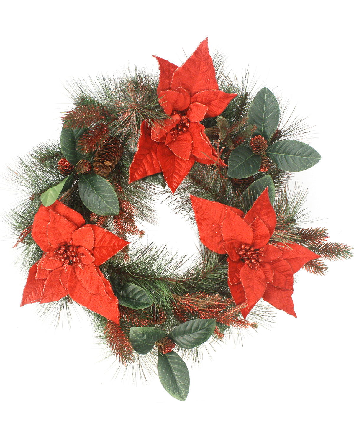 Christmas Wreath with Red Decorative Poinsettia's