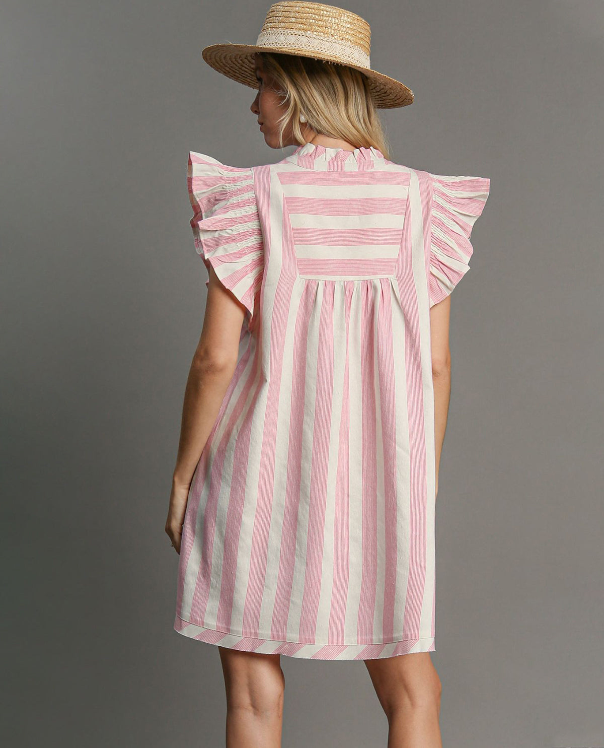 Umgee Stripe Dress With Flutter Sleeve