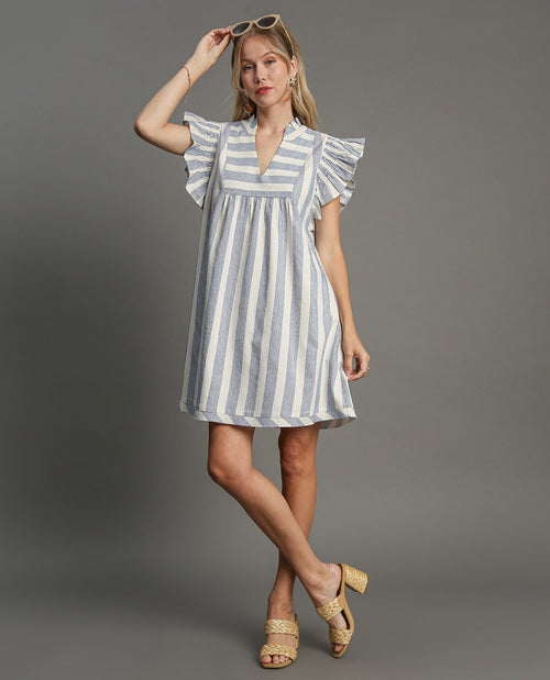 Umgee Stripe Dress With Flutter Sleeve