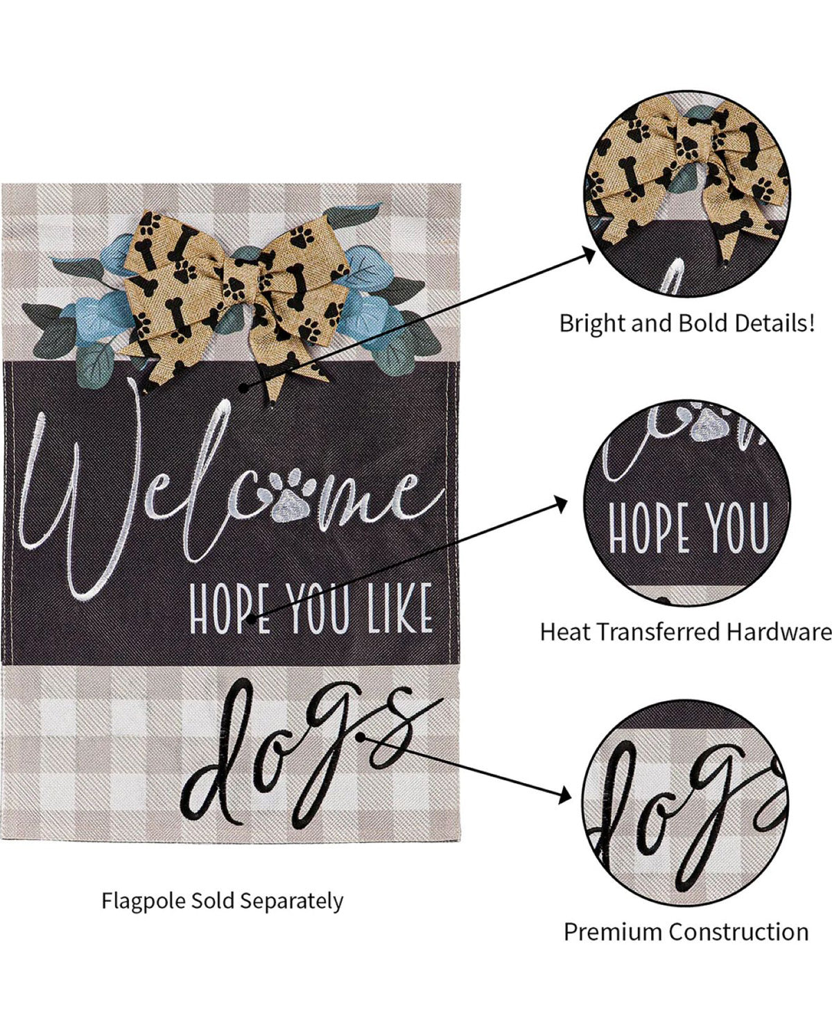 Dogs And Checks Burlap Garden Flag