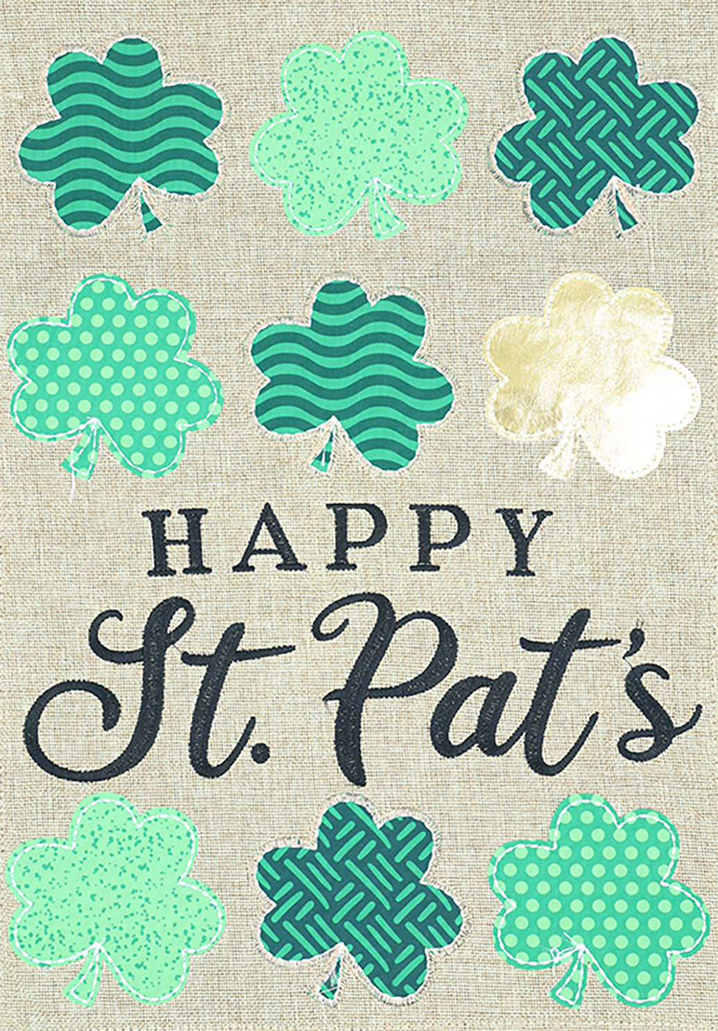 Golden Shamrock Garden Applique Burlap Flag