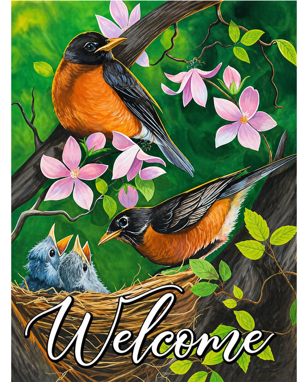 Robin Family Garden Flag