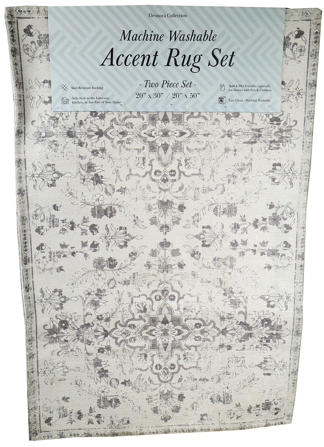 Elenora Set of Two Decorative Area Rugs - Cream & Gray