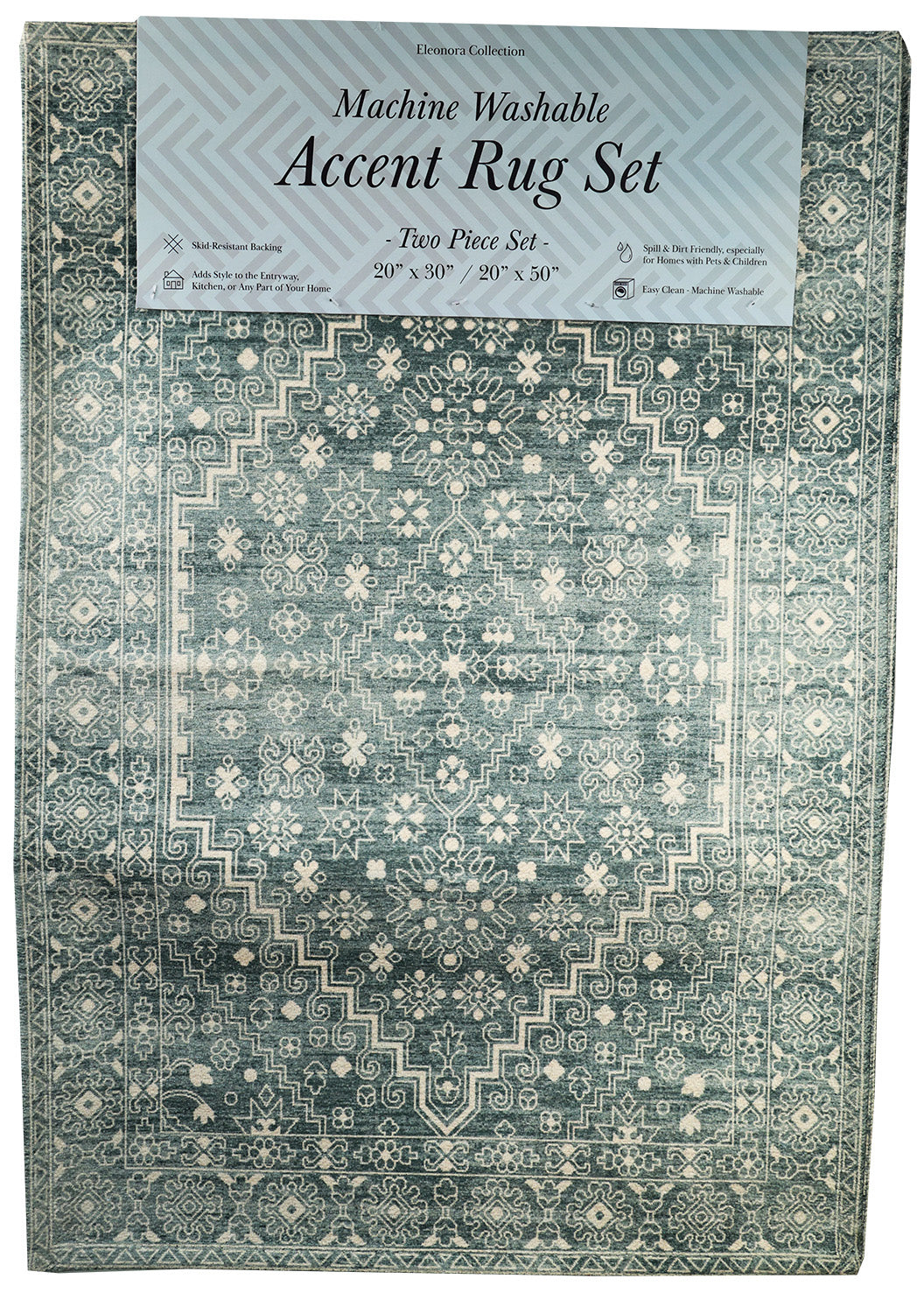 Elenora Set Of Two Area Rugs - Green & Cream