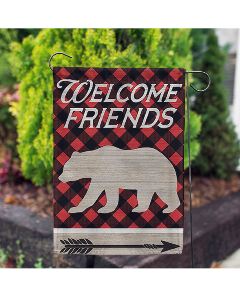 Welcome Friends Bear Garden Flag