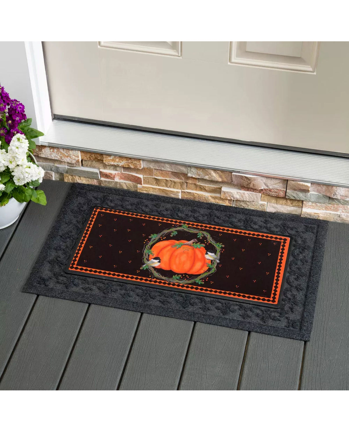 Chickadee And Pumpkin Sassafras Switch Door Mat