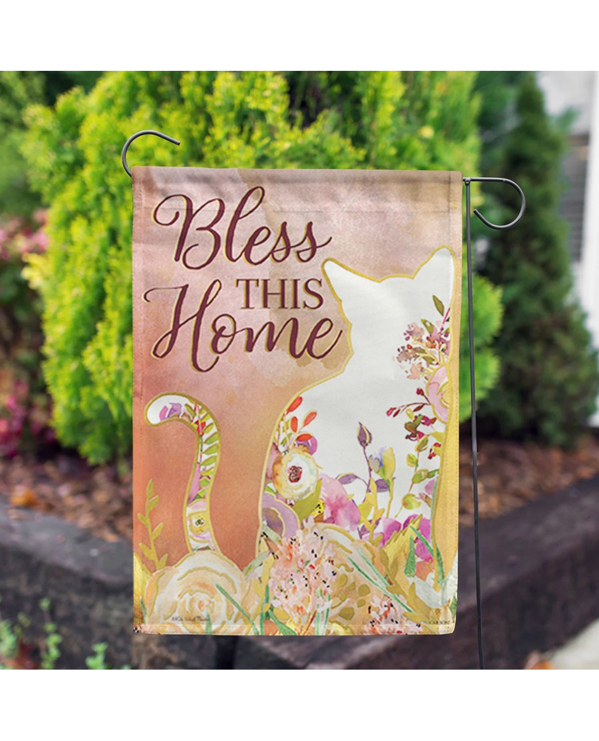 Floral Cat Foil Garden Flag