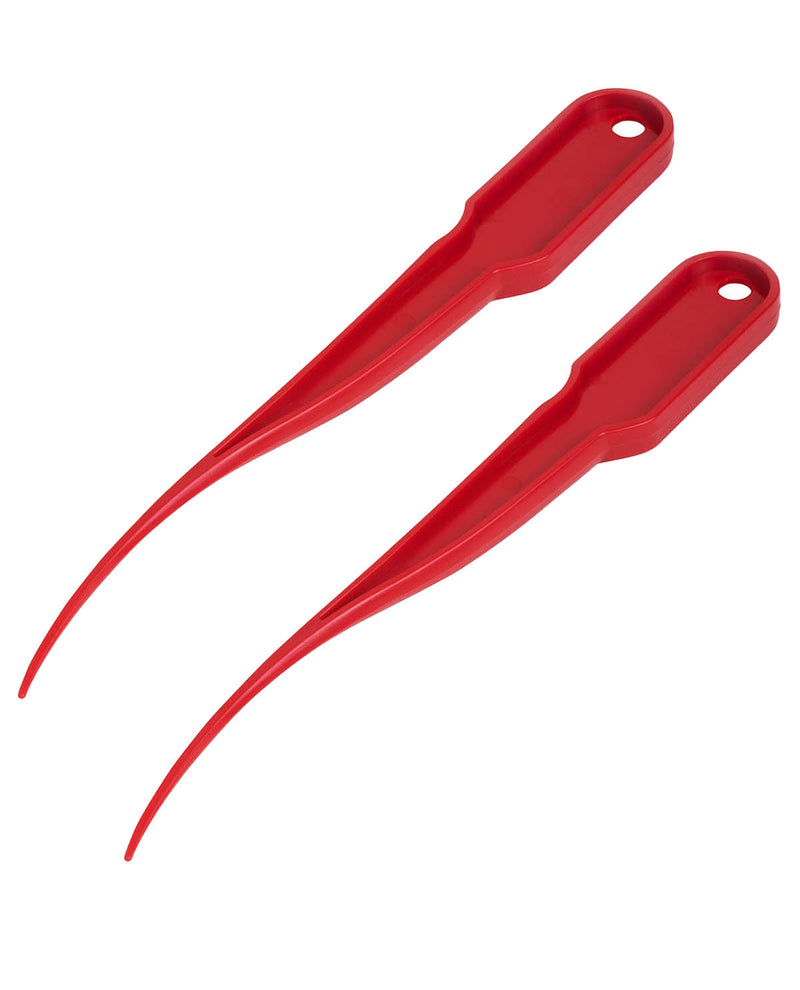 Two red plastic tools on a white background