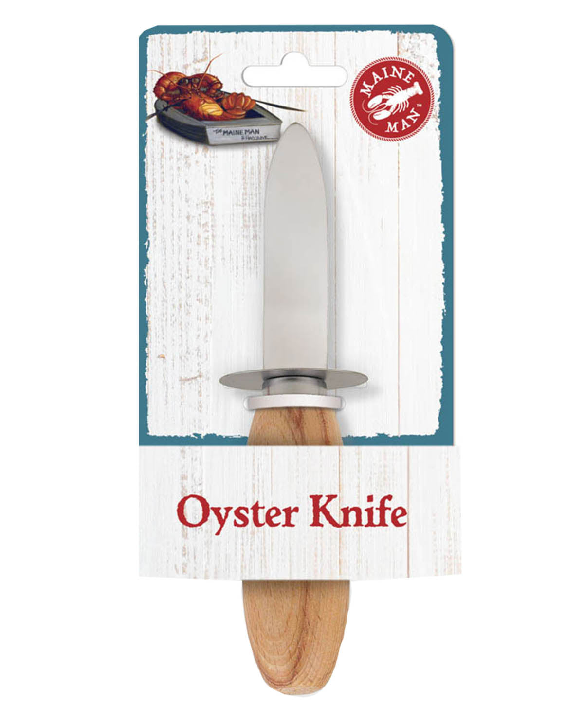 Oyster knife with wooden handle on a branded packaging