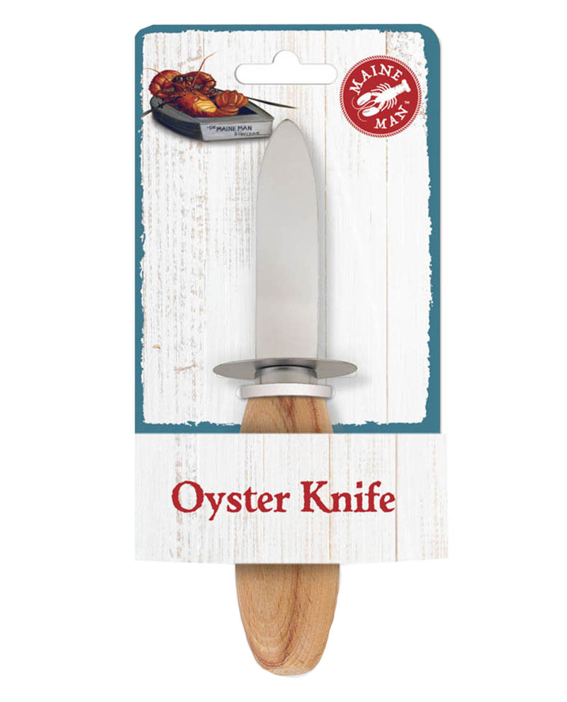 Oyster knife with wooden handle on a branded packaging