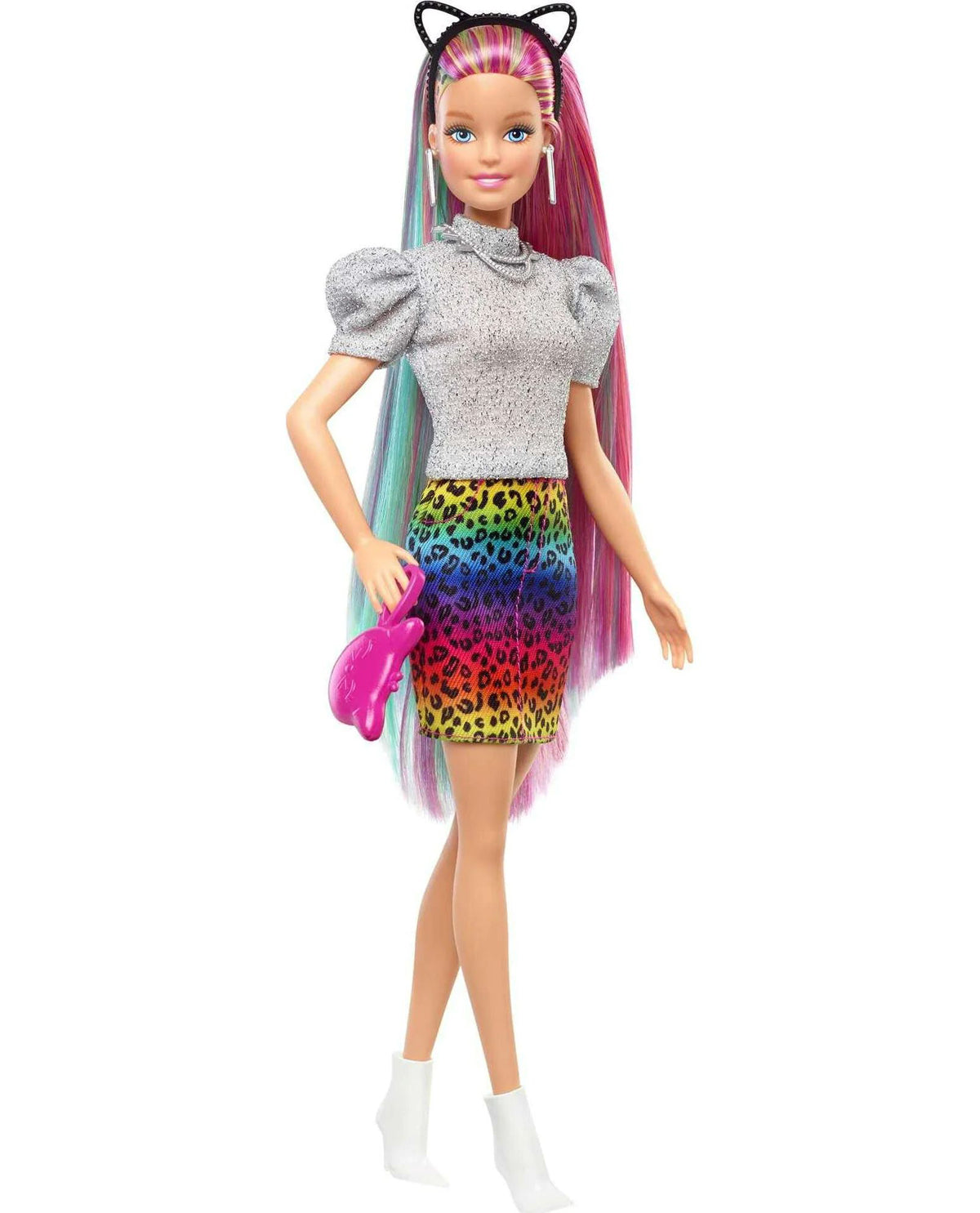 Barbie Leopard Rainbow Hair Doll with Color Change Highlights