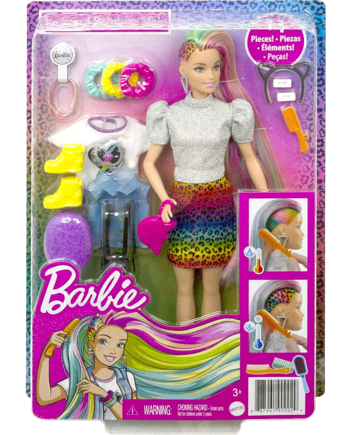 Barbie Leopard Rainbow Hair Doll with Color Change Highlights