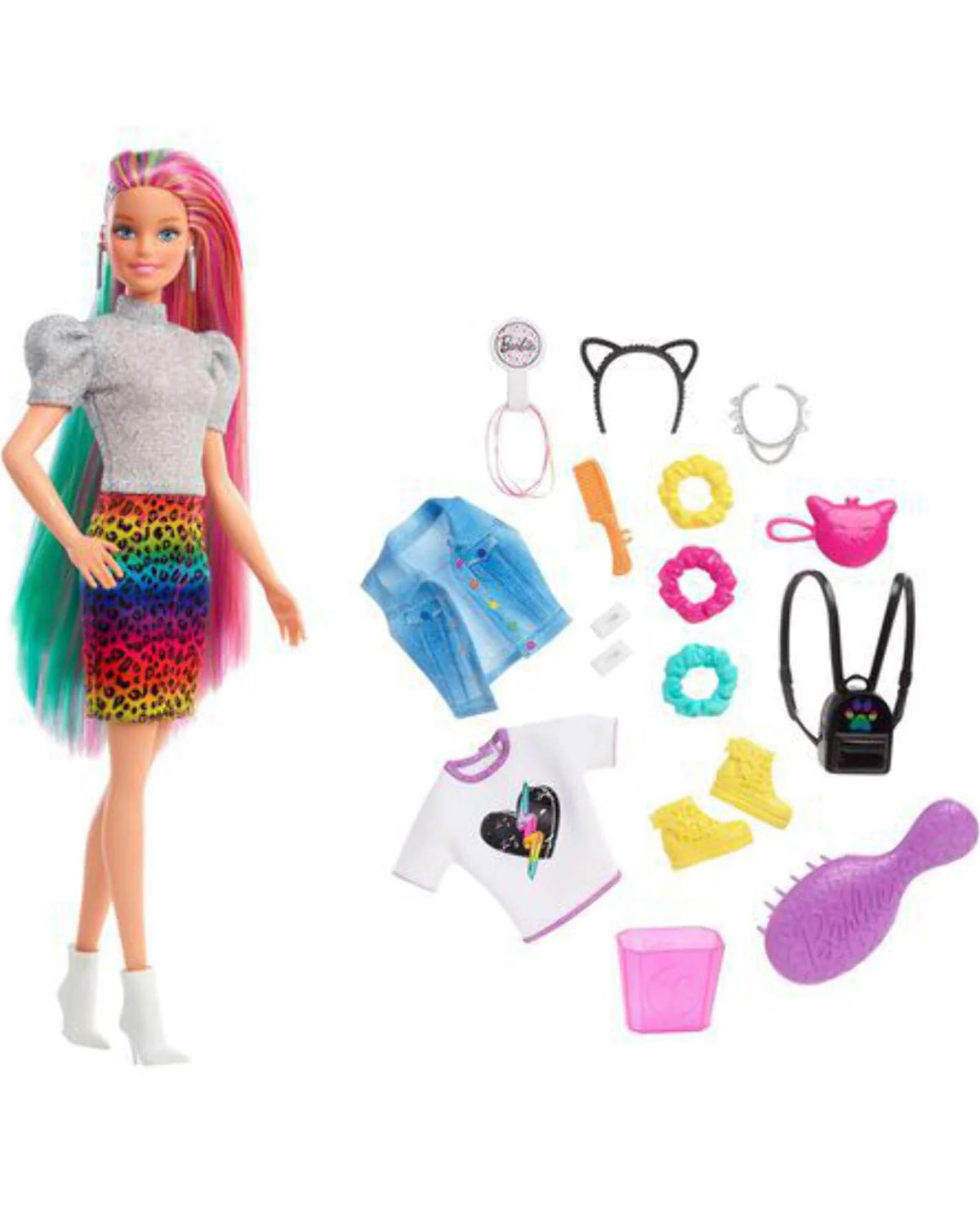 Barbie Leopard Rainbow Hair Doll with Color Change Highlights