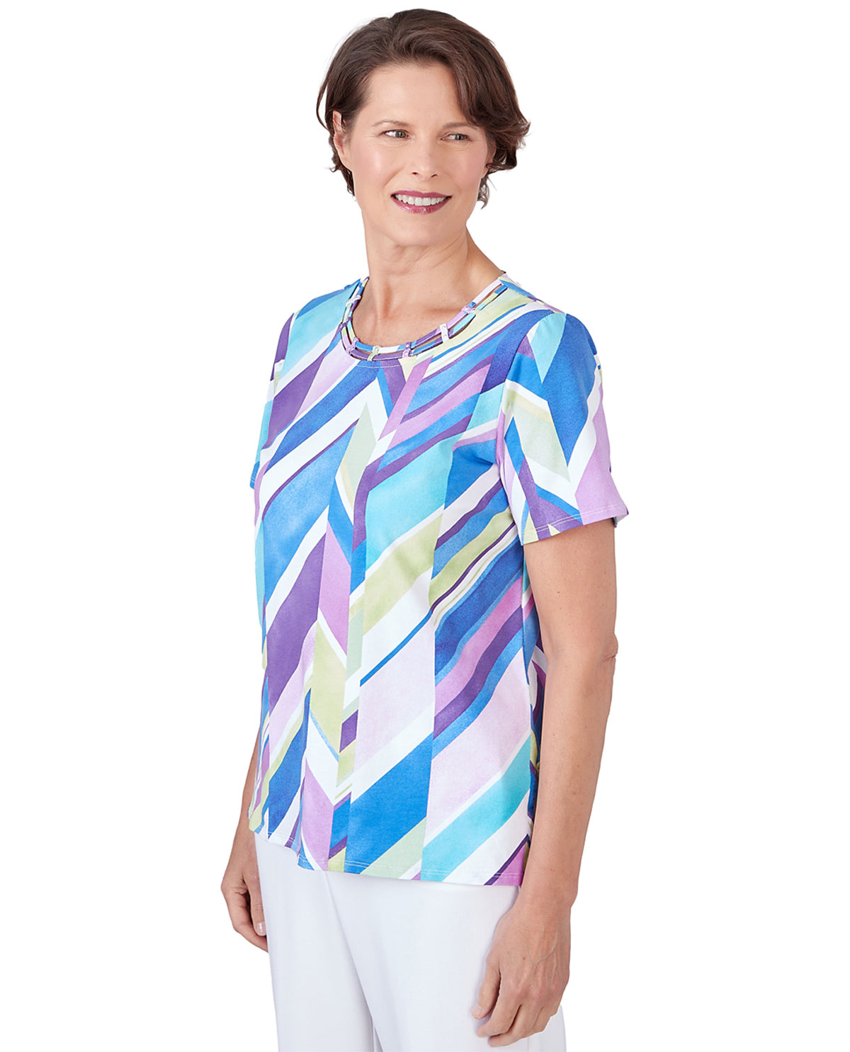 Alfred Dunner Missy Key Item Broken Chevron Short Sleeve Knit Top