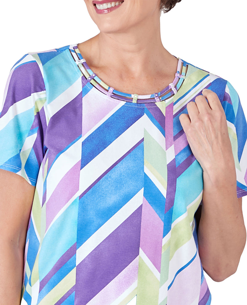 Alfred Dunner Missy Key Item Broken Chevron Short Sleeve Knit Top