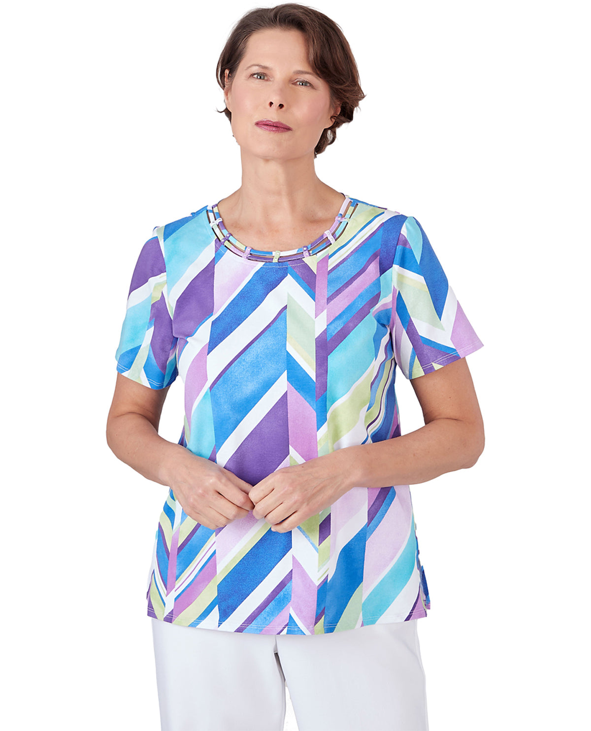 Alfred Dunner Missy Key Item Broken Chevron Short Sleeve Knit Top