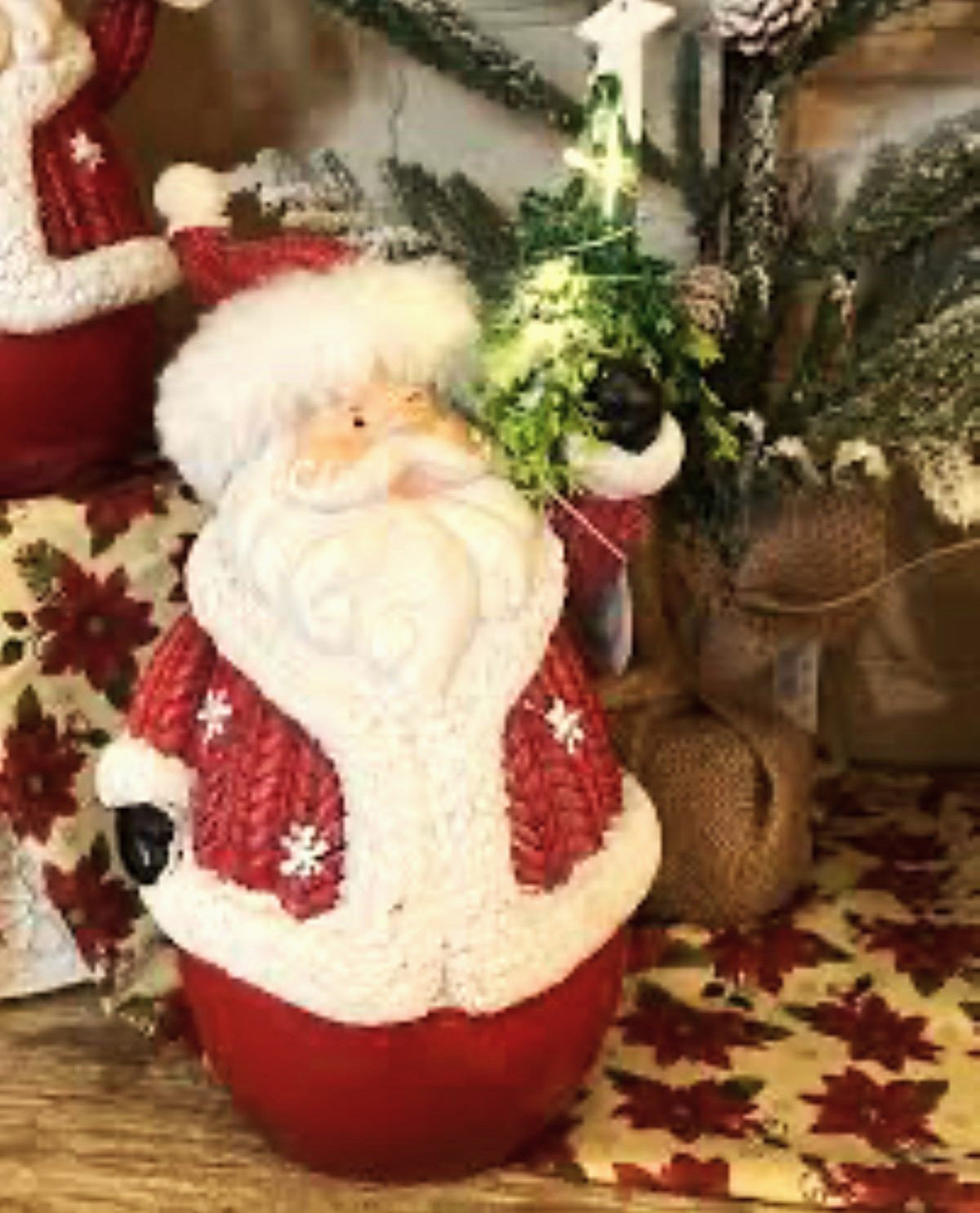 Santa with Floral Lighted Christmas Tree Table Top Decor