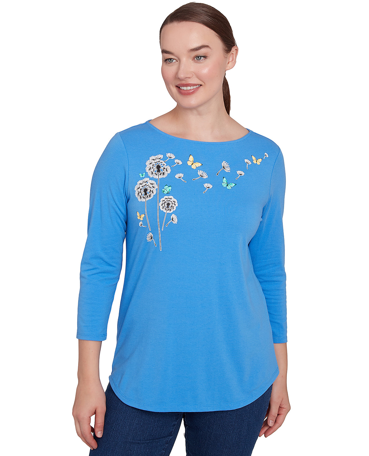 Ruby Road Must Haves Field Print Knit Top Bluebird