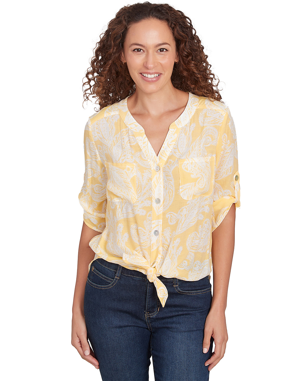 Ruby Road Missy Monochrome Moment Paisley Tie Front Woven Top