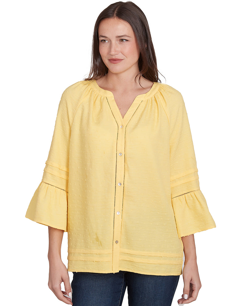 Ruby Road Bella Vista 3/4 Sleeve Clip Dot Woven Top
