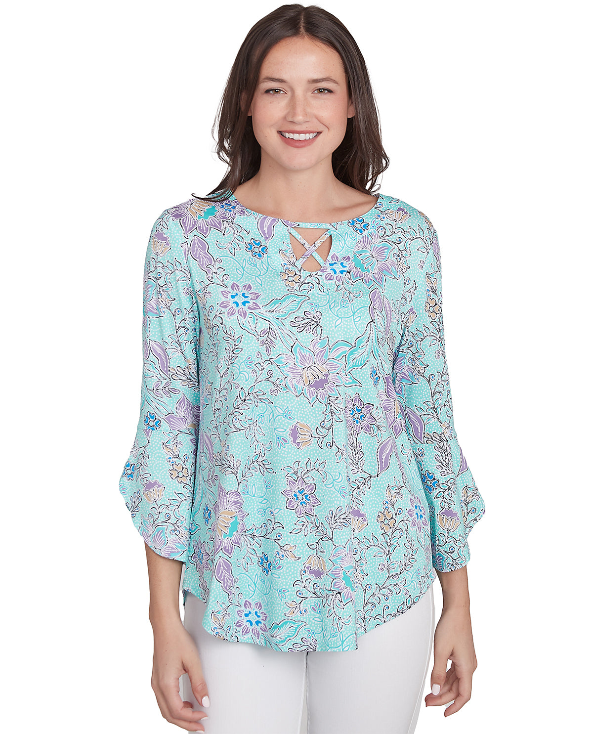 Ruby Road Hello Spring Floral Puff Knit Top Julep