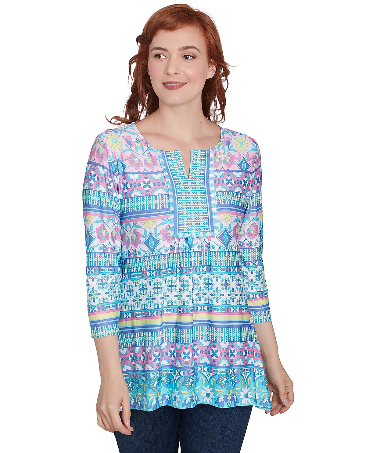 Ruby Road Missy Spring Oasis Border Knit Top