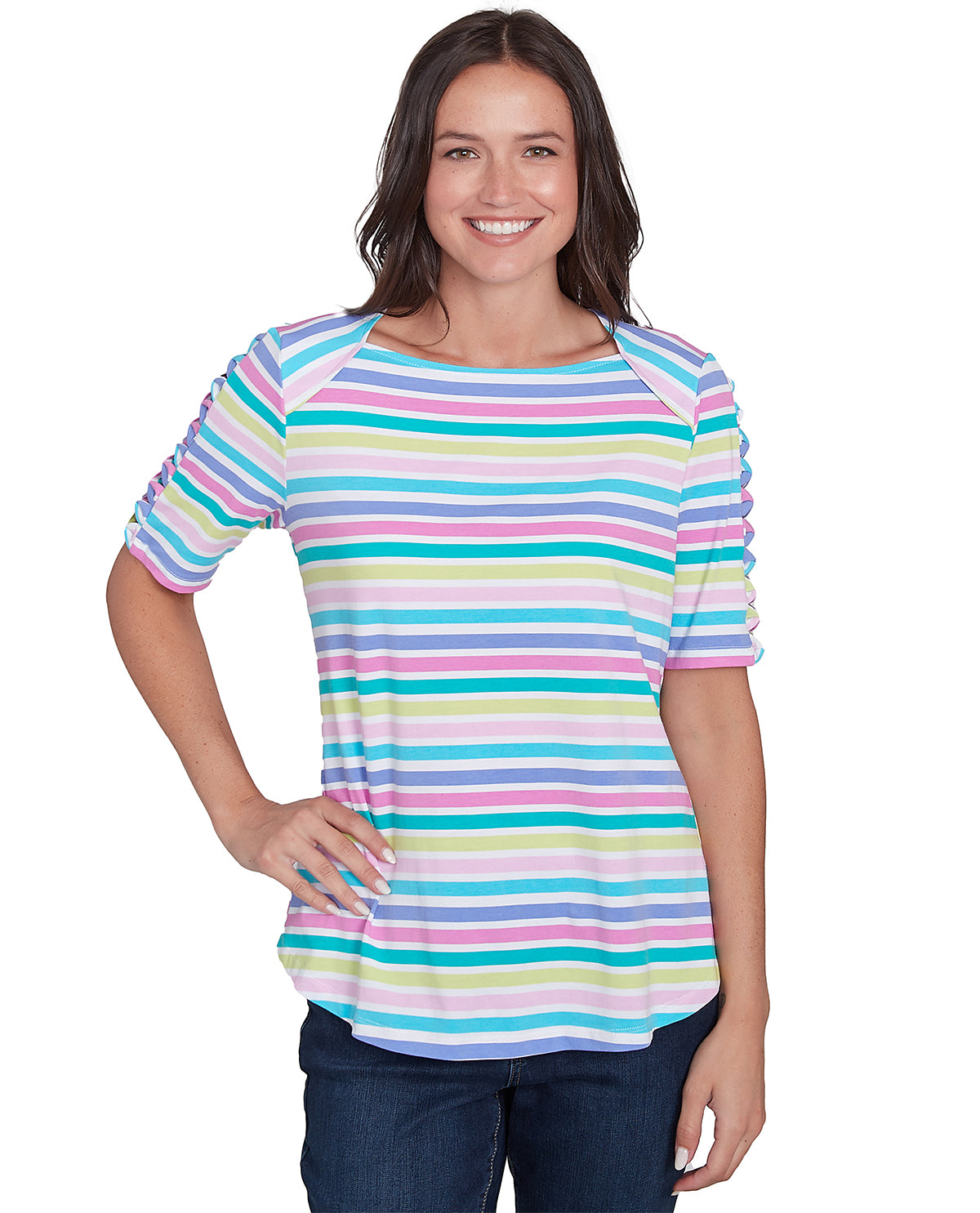 Ruby Road Missy Spring Oasis Stripe V-Neck Knit Top