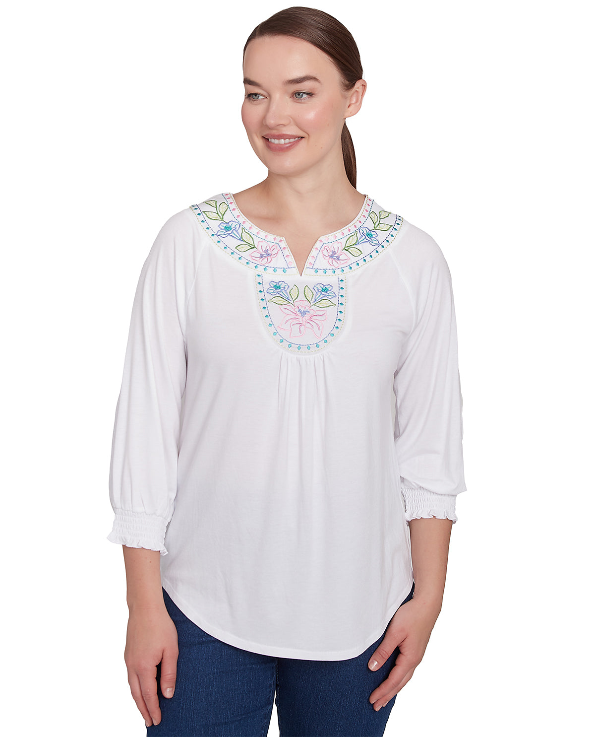 Ruby Road Missy Spring Oasis Embroidered Knit Top